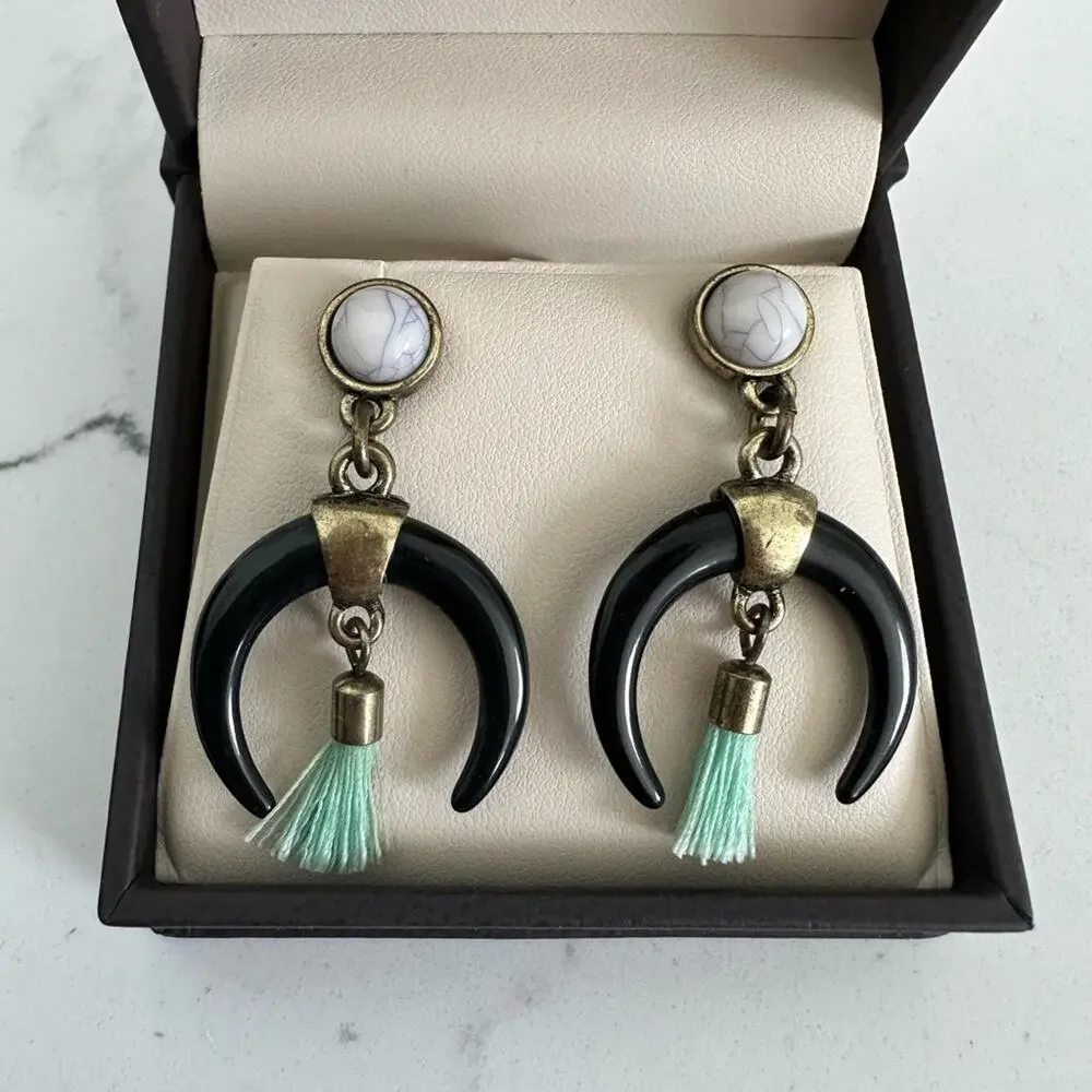 Vintage Looking Marble and Black Tusk Earrings